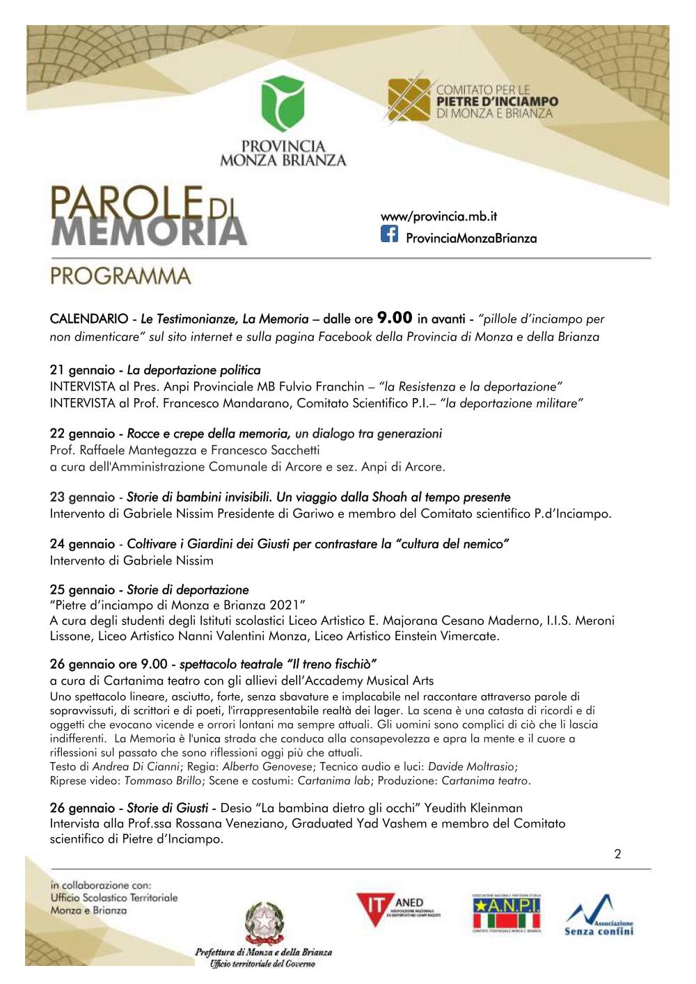 Manifesto dell'evento on line promosso dal comitato Pietere d'Inciampo e dalla Provincia di Monza Brianza